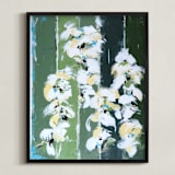 "White Poppies" - Art Print in Emerald Green by Mary Baude - Framed