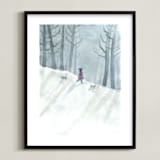 "Snowy Evening" - Art Print in snow grey by Lulaloo - Framed