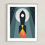 "Rocket to the Moon" - Art Print in Midnight Blue by Morgan Kendall - Framed