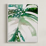 "Begonia Monsteras" - Art Print in Monstera Green by jinseikou - Framed Canvas