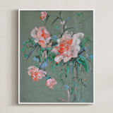 "Arrangement in Rose & Teal" - Art Print in Rose by Sonal Nathwani - Framed Canvas