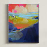 "Gone Coastal" - Art Print in Deep Blue by Jess Franks - Framed Canvas