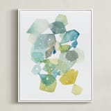 "Hexagon with Dots in Blue" - Art Print in Turquoise by Yao Cheng Design - Framed Canvas