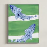 "Swimming Carp" - Art Print in Green Grass by Emily Bremner Forbes - Framed Canvas