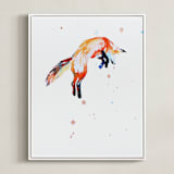 "Fox Jump" - Art Print in white by Isobel James - Framed Canvas