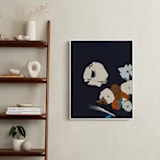 "Abstract Botanical Navy Shadows #2" - Art Print in dark navy blue by Caryn Owen - In a Room