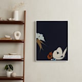 "Abstract Botanical Navy Shadows #1" - Art Print in dark navy blue by Caryn Owen - In a Room