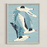 "Seagulls" - Art Print in Neutral Blue Green by Roochita Chachra - Framed