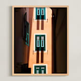 "Shutters" - Art Print in Orange & Green by Paul Berthelot - Framed