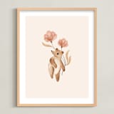 "Bear with Flowers" - Art Print in Tan by Vivian Yiwing - Framed