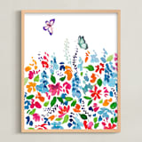 "butterfly in garden" - Art Print in multi by Tae Lee - Framed