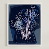 "An attempt on gestural drawing" - Art Print in dark blue flowers by Bethania Lima - Framed