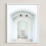 "Seated in Greece" - Art Print in Hint of Blue by Kaitie Bryant - Framed