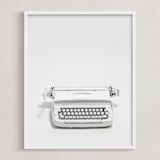 "The Typewriter" - Art Print in White on white by Cristiane - Framed