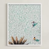 "Pool Party for Two" - Art Print in Light Aqua Blue by KIMBERLY SMITH - Framed