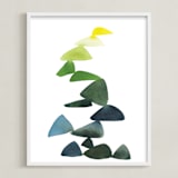 "Triangles in Green and Yellow" - Art Print in Sap Green by Yao Cheng Design - Framed