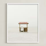 "The Beach" - Art Print in soft blue and tomato red by Baumbirdy - Framed