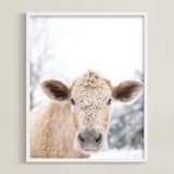 "moo cow" - Art Print in Burlap by Emily Gilbert - Framed