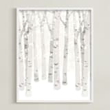 "Birch Woods in Winter" - Art Print in Ivory by Shannon Chen of Four Wet Feet Studio - Framed
