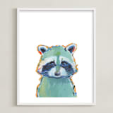 "Mr. Raccoon" - Art Print in Teal by Makewells - Framed