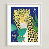 "Jungle Leopard" - Art Print in Dark Blue by melanie mikecz - Framed