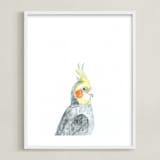 "Cockatiel" - Art Print in Grey with a splash of yellow by Kirsta Benedetti - Framed