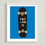 "roll with it" - Art Print in blue by Baumbirdy - Framed