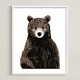 "Baby Animal Bear" - Art Print in Woodland Brown by Cass Loh - Framed