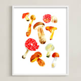 "Forest mushrooms" - Art Print in Fox orange by Alexandra Dzh - Framed