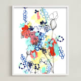 "Quirky Garden" - Art Print in Happy Blue by Sonal Nathwani - Framed