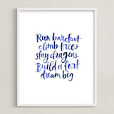 "Run Barefoot" - Art Print in Bright Denim by Roann Mathias - Framed
