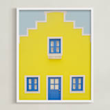 "Yellow house" - Art Print in lemon yellow by Lena Erysheva - Framed