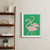 "Flamingo Amigos" - Art Print in grass green by Elliot Stokes - In a Room