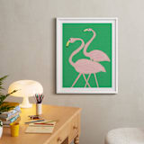 "Flamingo Amigos" - Art Print in grass green by Elliot Stokes - In a Room
