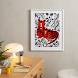 "Jubilant Corral Tigers" - Art Print in orange by marcia biasiello - In a Room