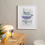 "Folk Whales" - Art Print in Mint by Hannah Williams - In a Room