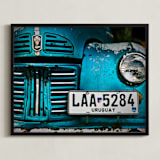 "Rusted Antique" - Art Print in Metallic Blue by Jason Derck - Framed