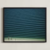 "X Four People On The Beach" - Art Print in Sea Green by Andy Mars - Framed