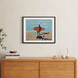 "Dog Beach Carmel; Surfer with Dog" - Art Print in Pacific Blue by Annie Seaton - In a Room
