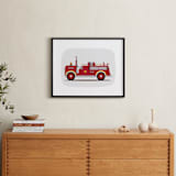 "Red Fire Truck #2" - Art Print in Vintage Engine red by Rebecca Marchese - In a Room