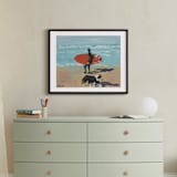 "Dog Beach Carmel; Surfer with Dog" - Art Print in Pacific Blue by Annie Seaton - In a Room