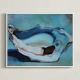 "Oyster Blues" - Art Print in Peacock Blue by Christa Wall - Framed Canvas