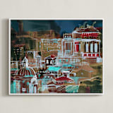 "Venice at night" - Art Print in Blue and Earth colors by Oana Prints - Framed Canvas