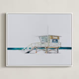 "Hermosa Beach Lifeguard Tower" - Art Print in Beige by Viktoria Eperjesi - Framed Canvas