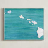 "Hawaii in Paint" - Art Print in Hawaiian Blue by Denise Wong - Framed Canvas