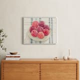 "red plums on linen tablecloth" - Art Print in Plum Red by Pippa Shaw - In a Room