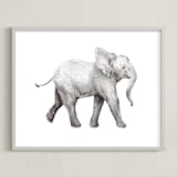 "Baby Watercolor Elephant" - Art Print in Elephant gray by Lauren Rogoff - Framed
