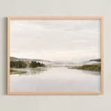 "Misty lake" - Art Print in autumn green by Kamala Nahas - Framed