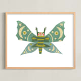 "Midnight Moth" - Art Print in Ocean Teal by Sarah Hand - Framed