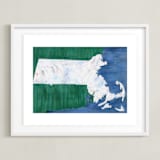 "Massachusetts in Paint" - Art Print in Massachusetts Blue by Denise Wong - Framed